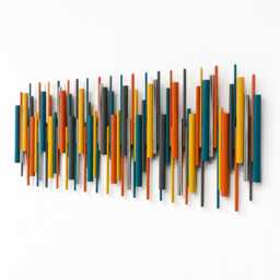 Turquoise & Ochre Wall Art - Vibrant Modern Wood Sculpture
