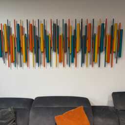 Turquoise & Ochre Wall Art - Vibrant Modern Wood Sculpture - thumbnail 3