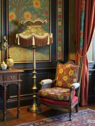 Gold Paisley Print Fabric Lampshade Handmade in The UK For Table & Floor Standard Lamp Shades, Ceiling Lights - thumbnail 1