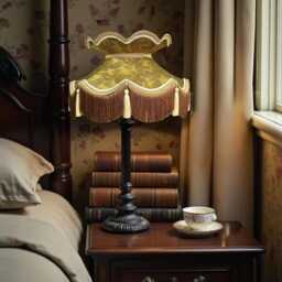 Gold Paisley Print Fabric Lampshade Handmade in The UK For Table & Floor Standard Lamp Shades, Ceiling Lights - thumbnail 2