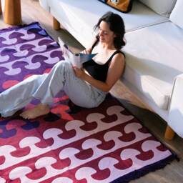 Reversible Kilim Rug Mushroom Pink Recycled Cotton, Eco-Friendly - thumbnail 1