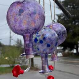 Hand Blown Glass Hummingbird Feeder Custom Color Mix - thumbnail 3