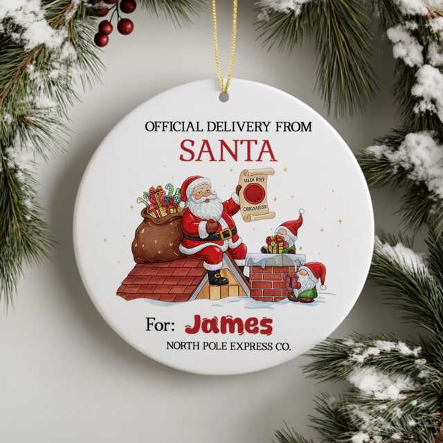 Personalised Santa Delivery Nice List Ornament, Official Delivery From Christmas Bauble, Kids Name Gift - image 1