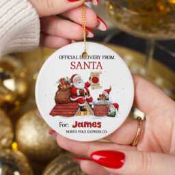 Personalised Santa Delivery Nice List Ornament, Official Delivery From Christmas Bauble, Kids Name Gift - thumbnail 2