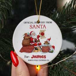 Personalised Santa Delivery Nice List Ornament, Official Delivery From Christmas Bauble, Kids Name Gift - thumbnail 3