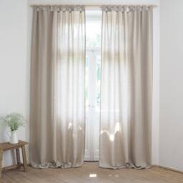 Tab Top Linen Curtain Panel Made Of Medium - 160 G/M2/Natural Homey Style Drapes - thumbnail 2