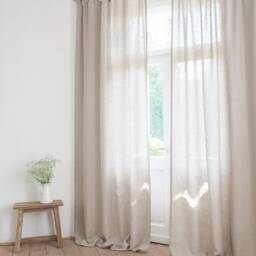 Tab Top Linen Curtain Panel Made Of Medium - 160 G/M2/Natural Homey Style Drapes - thumbnail 3