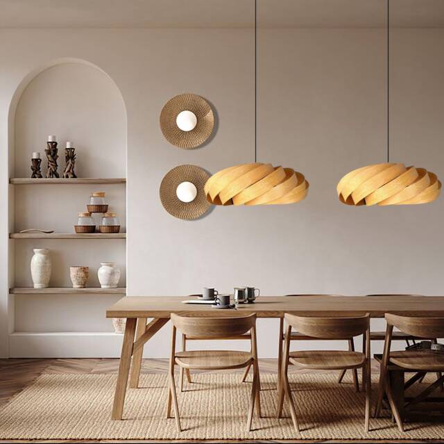 Handmade Wooden Hanging Lamp - Modern Mid-Century Ceiling Lighting Natural Home Decor - image 1