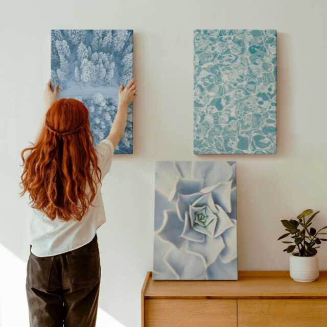 Canvas Art Set Of 3 - Winter Forest Blue Flower Water Surface, Large Wall Art, Plants & Flowers Hanging Piece - image 1