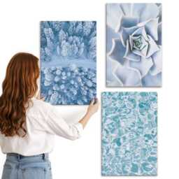 Canvas Art Set Of 3 - Winter Forest Blue Flower Water Surface, Large Wall Art, Plants & Flowers Hanging Piece - thumbnail 3