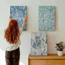 Canvas Art Set Of 3 - Winter Forest Blue Flower Water Surface, Large Wall Art, Plants & Flowers Hanging Piece - thumbnail 1