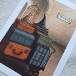 Wizard's Luggage Cart Archival Art Print From Original Acrylic Painting By Claire Williams - thumbnail 3