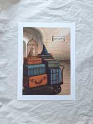 Wizard's Luggage Cart Archival Art Print From Original Acrylic Painting By Claire Williams - thumbnail 1