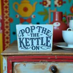 Kettle On Kitchen Sign - Retro Vintage Metal Plaque Wall Decor Tea Lover Gift - thumbnail 3