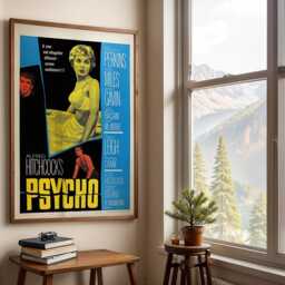 Psycho Movie Poster Alfred Hitchcock Film, Framed Canvas Art - thumbnail 3