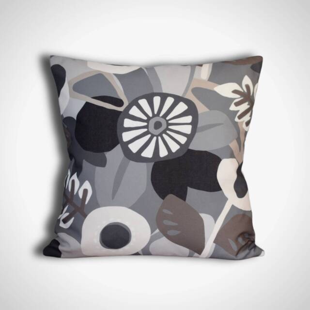 Abstract Grey Floral Cushion Cover, Genuine Scandinavian Fabric, 40cm 45cm 50cm Square Sizes Handmade By Vivid Shades - image 1