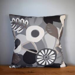 Abstract Grey Floral Cushion Cover, Genuine Scandinavian Fabric, 40cm 45cm 50cm Square Sizes Handmade By Vivid Shades - thumbnail 2