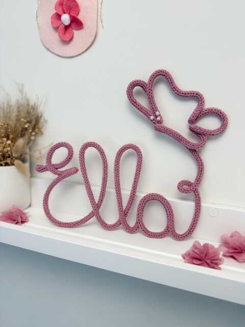 Personalized Knitted Wire Name Sign Nursery Decor With Butterfly. Kids Wall Decoration - image 1