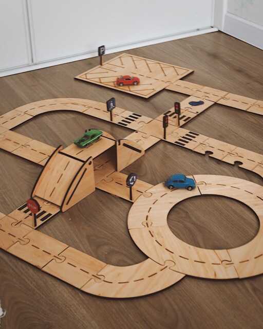 Montessori Educational Toys, Thanksgiving Kids Gift, Wooden Toy Garage, Personalized Car Track, Puzzle Road, Toddler Gift - image 1