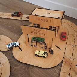 Montessori Educational Toys, Thanksgiving Kids Gift, Wooden Toy Garage, Personalized Car Track, Puzzle Road, Toddler Gift - thumbnail 3