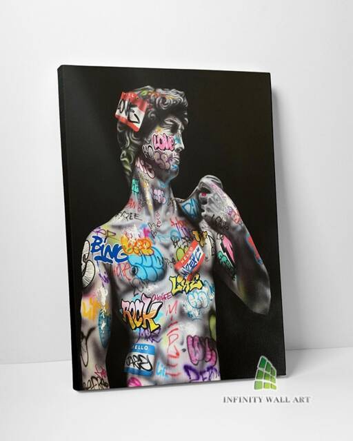 Graffiti David Statue Canvas Art Wall Print Picture Banksy Style Framed Home Decor -D9 - image 1