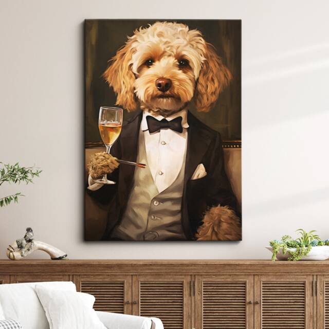Cockapoo Smart Suit Bowtie Dressed Painting Framed Poster Print & Canvas Wall Decor Art Bedroom Home Interior Funny Dog Lover Gift - image 1