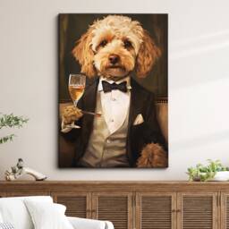 Cockapoo Smart Suit Bowtie Dressed Painting Framed Poster Print & Canvas Wall Decor Art Bedroom Home Interior Funny Dog Lover Gift - thumbnail 1