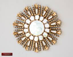 Handcarved Wood Sunburst Mirror 11.8