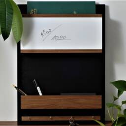 Wall Organizer + Dry Erase Board, Black & Walnut, Whiteboard, Noticeboard, Office, Desk - thumbnail 2