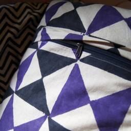 Hand Block Printed Cotton Pillow Cover Geometric Design - Damaru Purple & Black - thumbnail 4