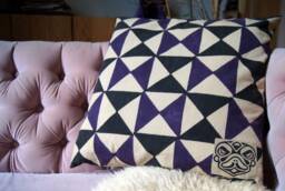Hand Block Printed Cotton Pillow Cover Geometric Design - Damaru Purple & Black - thumbnail 1