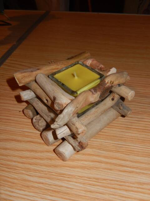 Handmade Square Candle Holder Driftwood + Pine Scented - image 1