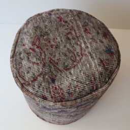 Handmade Gray Wool Pouf, Turkish Kilim Rug Cover - 45x45 cm - thumbnail 2