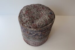 Handmade Gray Wool Pouf, Turkish Kilim Rug Cover - 45x45 cm