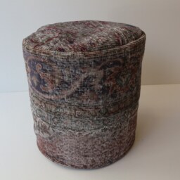 Handmade Gray Wool Pouf, Turkish Kilim Rug Cover - 45x45 cm - thumbnail 3
