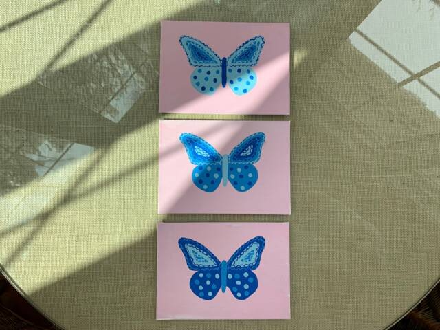 Blue Butterflies & Pink Painting, Canvas Wall Art, Set Of 3 - Great For Nursery, Children's Bedroom, Bathroom, Or Playroom - image 1