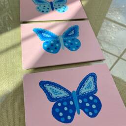 Blue Butterflies & Pink Painting, Canvas Wall Art, Set Of 3 - Great For Nursery, Children's Bedroom, Bathroom, Or Playroom - thumbnail 2