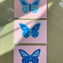Blue Butterflies & Pink Painting, Canvas Wall Art, Set Of 3 - Great For Nursery, Children's Bedroom, Bathroom, Or Playroom - thumbnail 3