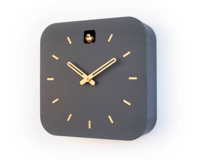 Modern Cuckoo Clock, Anthracite & Brass, Minimalist Wall Scandinavian Decor - image 1