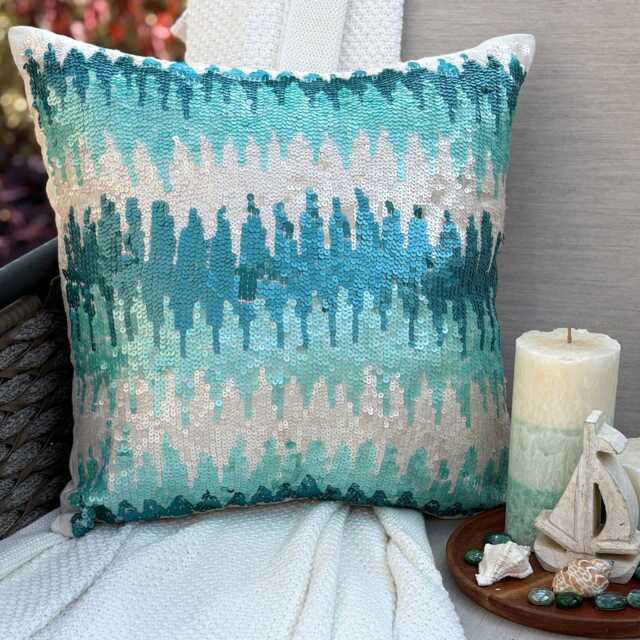 "Blue Sequins Art Silk Ombre Pattern Throw Pillow Cover, 16""x16" - image 1