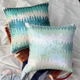 "Blue Sequins Art Silk Ombre Pattern Throw Pillow Cover, 16""x16" - thumbnail 3
