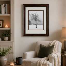 Solitary Winter Tree Wall Art, Framed Black & White Photography, Strong Lone Snow Scene, Secret Paradise Nature Print - thumbnail 2