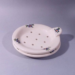 2 Pieces Round White Ceramic Soap Dish With Drainage Saucer, Soap Holder, Self Draining Retro Vintage Style Tray Blue Flowers - thumbnail 1