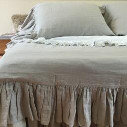 Shabby Chic Ruffled Duvet Cover With Mermaid Long Ruffle Style Handmade in Stone Grey Linen, Bedding, Shabby Chic Bedding - thumbnail 3