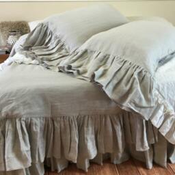Shabby Chic Ruffled Duvet Cover With Mermaid Long Ruffle Style Handmade in Stone Grey Linen, Bedding, Shabby Chic Bedding - thumbnail 2