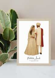Personalised Custom Couple Portrait Wedding Anniversary Gift Muslim Husband Wife Home Decor Picture Name Islamic Nikkah Idea Pairs Keepsake - thumbnail 1