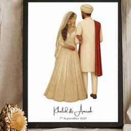 Personalised Custom Couple Portrait Wedding Anniversary Gift Muslim Husband Wife Home Decor Picture Name Islamic Nikkah Idea Pairs Keepsake - thumbnail 2