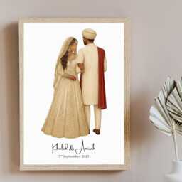 Personalised Custom Couple Portrait Wedding Anniversary Gift Muslim Husband Wife Home Decor Picture Name Islamic Nikkah Idea Pairs Keepsake - thumbnail 3