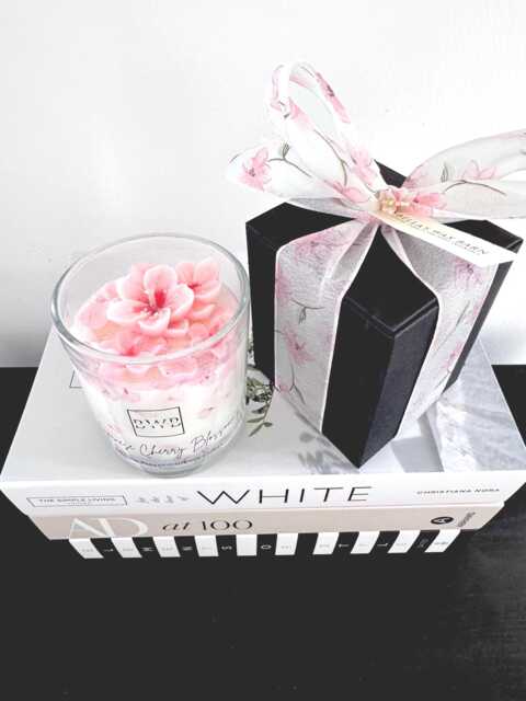 Japanese Cherry Blossom Candle, Handcrafted Botanical Cocosoy Candle, Floral Gift Candle With Sakura Blossom Petals, 220 Grams. Mum Gift - image 1