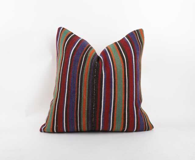 Handwoven Wool Kilim Pillow, Bohemian Anatolian Design, 20x20 Inch - image 1